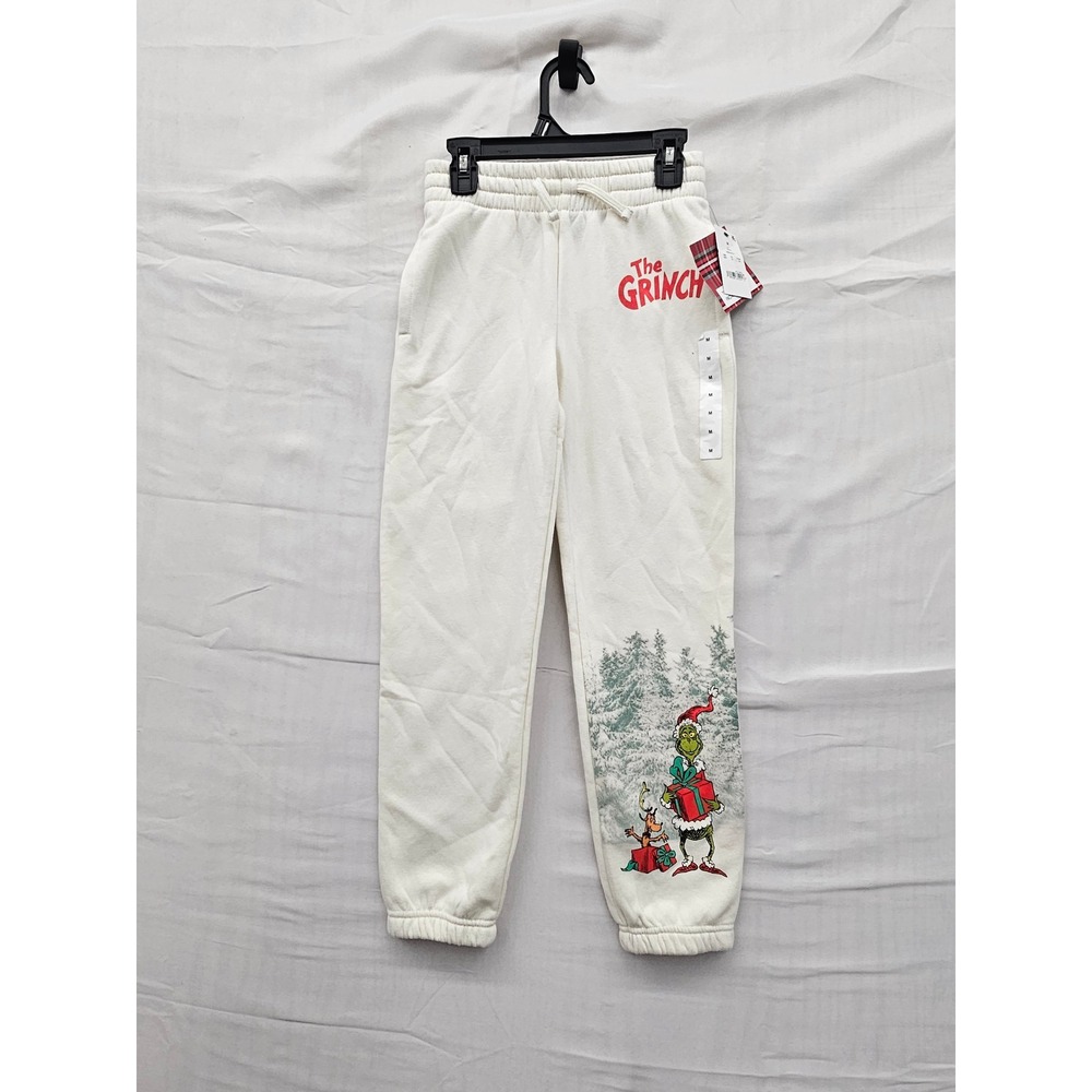 The Grinch Womens Fleece Jogger Pants Cream Cotton Blend Holiday Size Medium